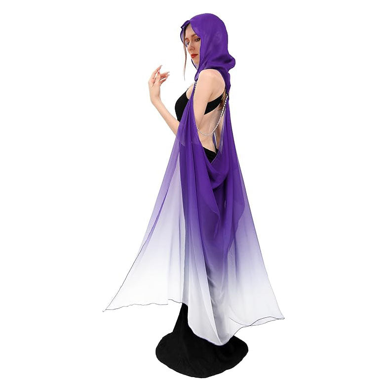 Women Chiffon Sheer Fairy Hooded Cape Elf Cloak Tulle Gothic Bridal Cloak Off Shoudler Capelet