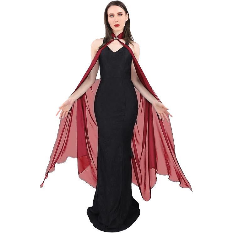 Women Gothic Tulle Cloak Chiffon Shawls Cape Wedding Collared Halter Capelet