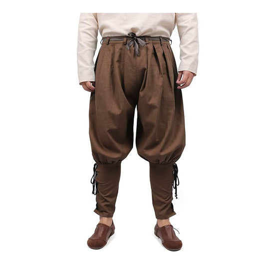 Medieval Pirate Retro Ankle Banded Pants for Men Linen Renaissance Navigator Pants Lace Up Bottoms