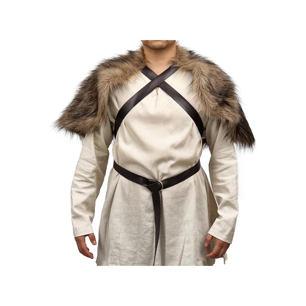 Medieval Faux Fur Wrap Collar Shawl Winter Shrug Cosplay Costume with Belt