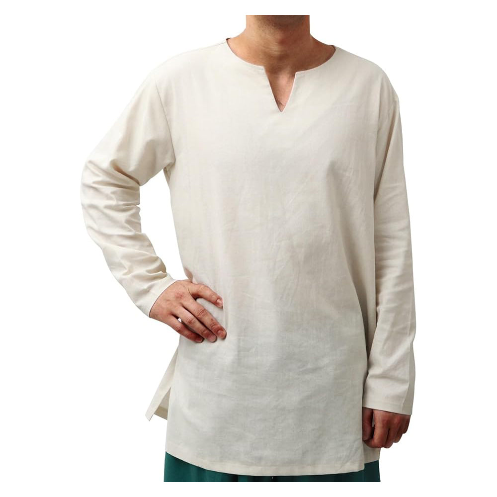 Medieval Men Undershirts Retro Linen Tunic Long Sleeve Shirts