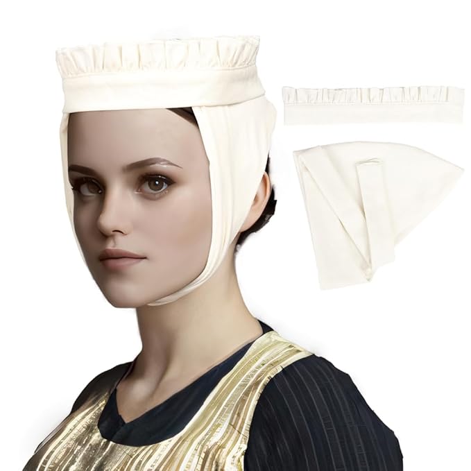 Medieval Linen Headband for Women 14th Century Ruffled Fillet Barbette Hair Bandanas Wrap