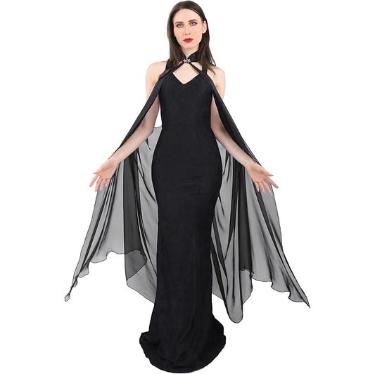 Women Gothic Tulle Cloak Chiffon Shawls Cape Wedding Collared Halter Capelet