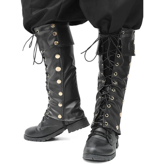 Pirate Boot Covers with Studs Medieval Renaissance PU Leather Halloween Costume Boots Tops Men