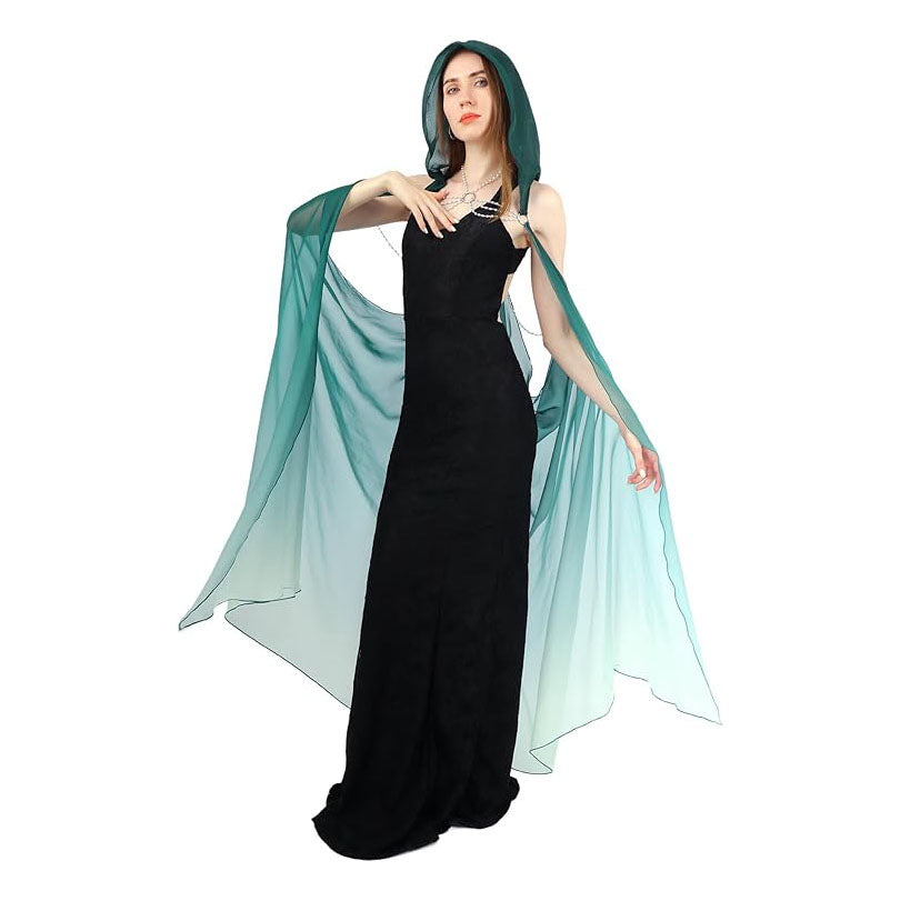 Women Chiffon Sheer Fairy Hooded Cape Elf Cloak Tulle Gothic Bridal Cloak Off Shoudler Capelet