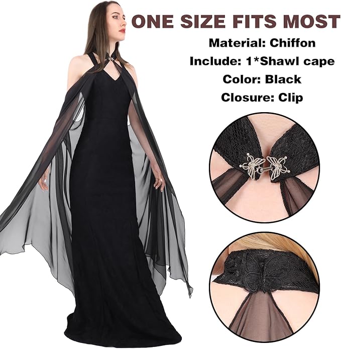 Women Gothic Tulle Cloak Chiffon Shawls Cape Wedding Collared Halter Capelet