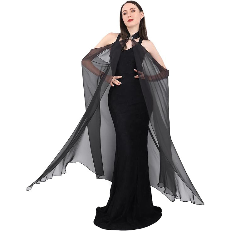 Women Gothic Tulle Cloak Chiffon Shawls Cape Wedding Collared Halter Capelet