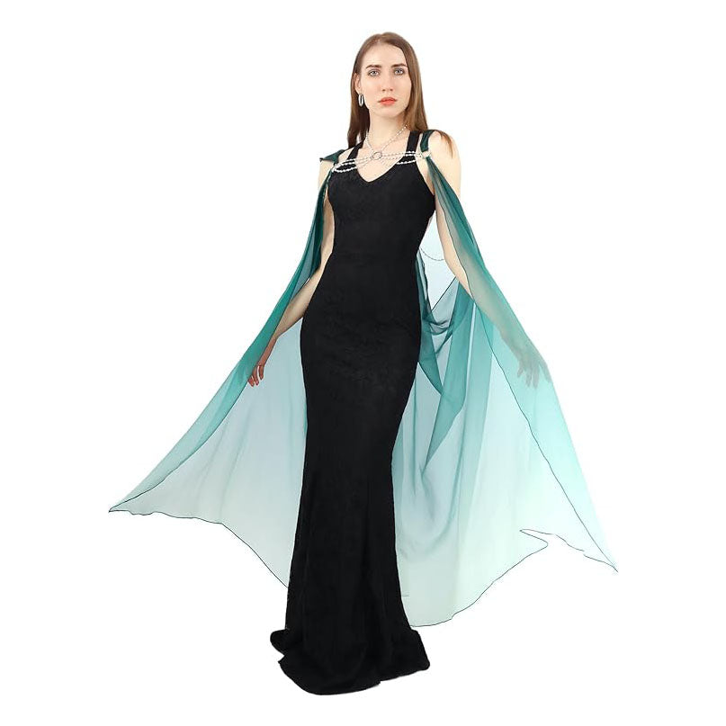 Women Chiffon Sheer Fairy Hooded Cape Elf Cloak Tulle Gothic Bridal Cloak Off Shoudler Capelet