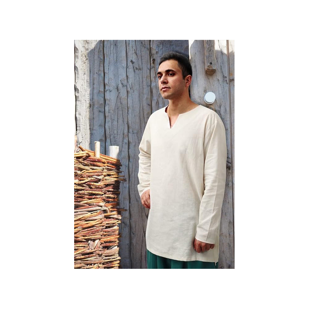 Medieval Men Undershirts Retro Linen Tunic Long Sleeve Shirts