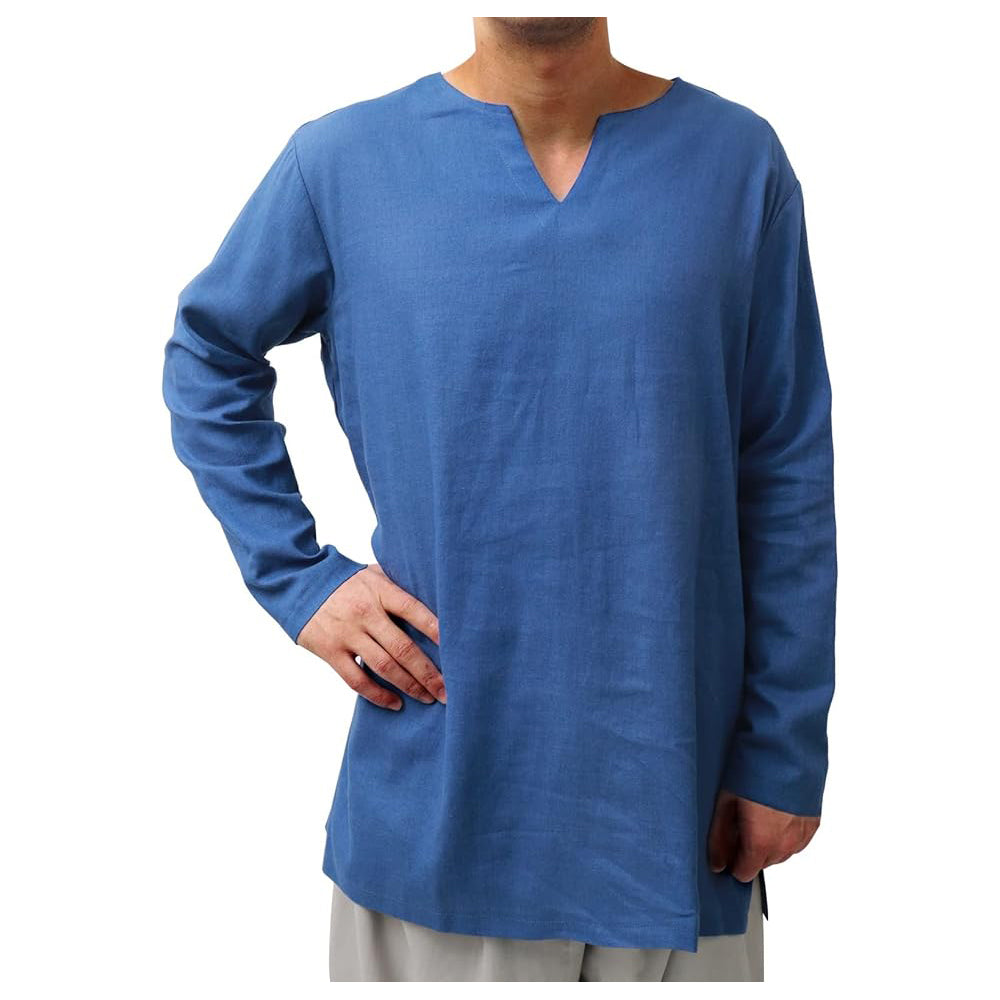 Medieval Men Undershirts Retro Linen Tunic Long Sleeve Shirts