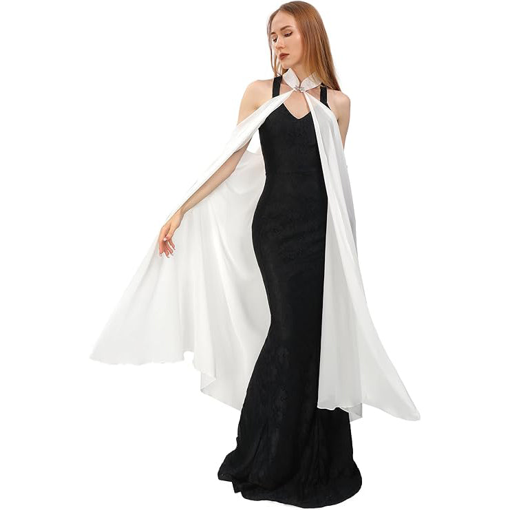 Women Gothic Tulle Cloak Chiffon Shawls Cape Wedding Collared Halter Capelet