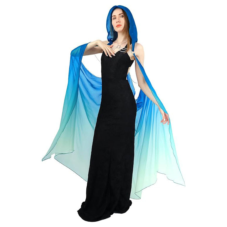 Women Chiffon Sheer Fairy Hooded Cape Elf Cloak Tulle Gothic Bridal Cloak Off Shoudler Capelet