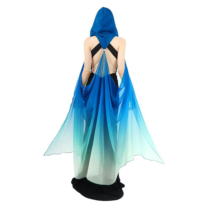 Women Chiffon Sheer Fairy Hooded Cape Elf Cloak Tulle Gothic Bridal Cloak Off Shoudler Capelet