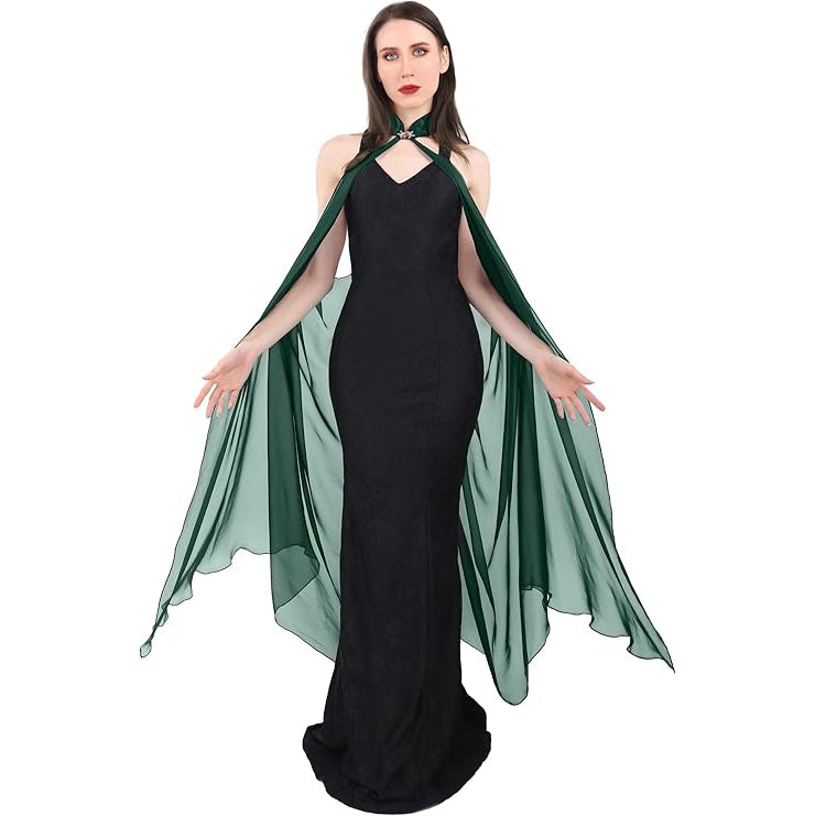 Women Gothic Tulle Cloak Chiffon Shawls Cape Wedding Collared Halter Capelet