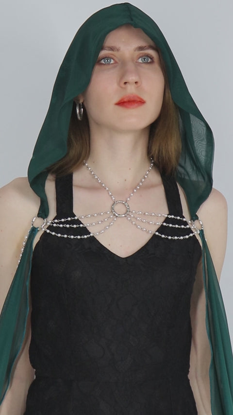 Women Chiffon Sheer Fairy Hooded Cape Elf Cloak Tulle Gothic Bridal Cloak Off Shoudler Capelet