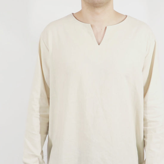 Medieval Men Undershirts Retro Linen Tunic Long Sleeve Shirts